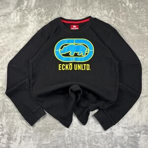 Vintage Y2K Ecko Unltd Rhino Logo Print Graphic Thermal Sweatshirt Size Large